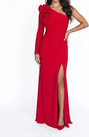 Xscape Womens One Shoulder Ruffle Formal Maxi Dress In Red