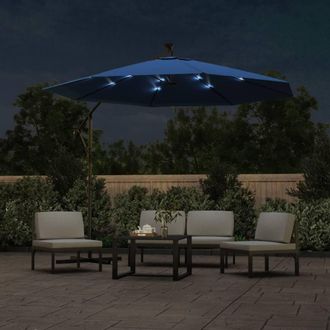 Berkfield Home Elegant Cantilever Umbrella with LED Lights & Steel Pole 300 cm in Blue