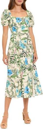 London Times Puff Sleeve Midi Sundress in Cream/Blue/Green at Nordstrom Rack, Size 10