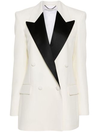 Stella McCartney contrasting-panel double-breasted blazer - women - Wool/Viscose/Viscose/Cupro/Polyester - 44 - Neutrals