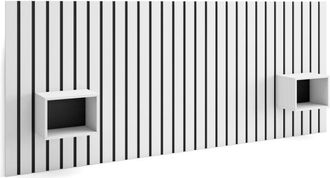 Skraut Home Cabecero Con Mesitas - Listones Decorativos - 258x3x107 Cm - Cama De 150,160,180 Cm - Con Almacenamiento - Estilo Moderno - Blanco - Skraut Home