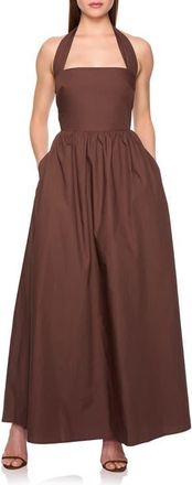 Susana Monaco Halter Neck Cotton Poplin Dress in Brown at Nordstrom, Size X-Small
