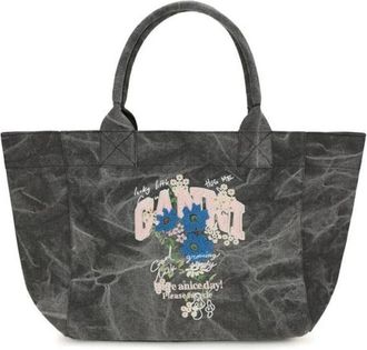 Ganni Borsa Tote in Tela con Stampa Grafica - - Bags - Donna - Grigio - ONE SIZE