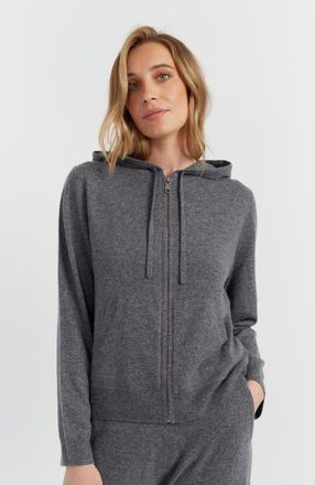 Chinti and Parker Pure Cashmere Zip Hoodie in Mid Grey Melange at Nordstrom, Size Large