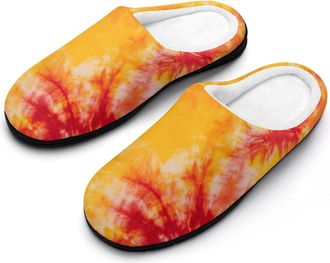 Generic Orange Tie Dye Cotton Slippers for Women Indoor Outdoor Slipper Slip-On Memory Foam Home Shoes