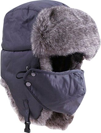 Bluelans Quality Unisex Winter Warm Outdoor Faux Fur Trapper Hat Ear Flap Bomber Hat with Mask, Available in 12 Colours (Grey)