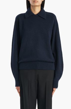Khaite Jackson Stretch Wool & Cashmere Polo Sweater in Midnight Navy at Nordstrom, Size X-Large