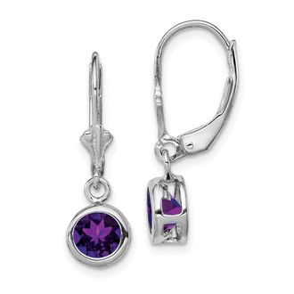 Diamond2Deal Sterling Silver Rhodium Plated 6mm Round Amethyst Drop Dangle Earrings