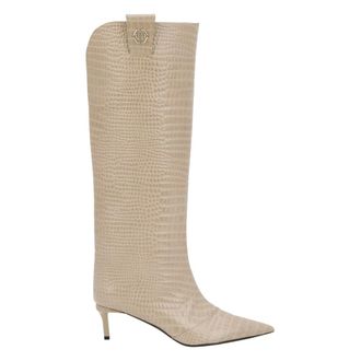 Philipp Plein Schoenen, Dames, Beige, 42 EU, Leer, Cocco Print High Boots