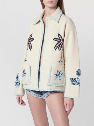 Alanui long sleeve coat embroidered design pockets