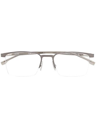 BOSS rectangle semi-rimmed eyeglasses - men - Metal/Acetate - 56 - Silver