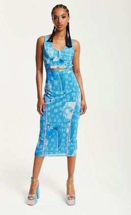 House Of Holland Denim Print Midi Dress With Cut Out