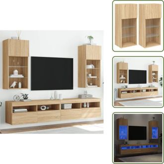 vidaXL Spazio portaoggetti - vidaXL Mobili TV con Luci LED 2pz Rovere Sonoma 40,5x30x90 cm - Mobili in legno