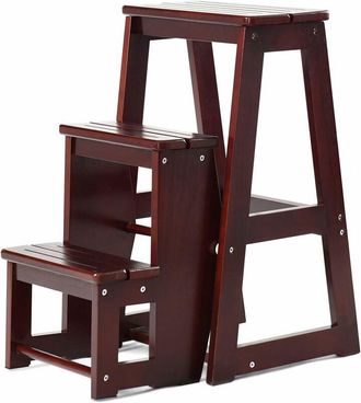 Costway Costway - Sgabello Scaletta 3 Gradini in Legno di Pino, Sgabello Scala Pieghevole Salvaspazio, Scaletta 3 Gradini a Ribalta, Capacità Portante 150