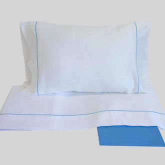Casa da Laura S&aacute;banas 100% algod&oacute;n 200 hilos liso azul cama 135/140 2 almohadas 50
