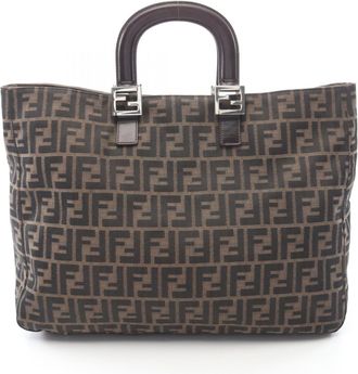Fendi Brown Canvas Leather Handbag Tote Bag (Pre-Owned)