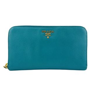 Prada Saffiano Blue Leather Long Wallet (Bi-Fold) (Pre-Owned)