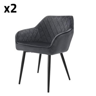 ML Design 2x sillas de comedor color antracita con respaldo tapizado terciopelo