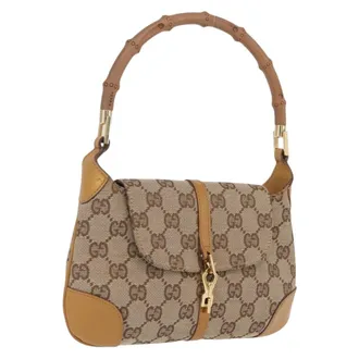 Gucci Bamboo Jackie Canvas Beige Canvas Handbag (Pre-Owned)