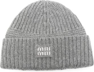 Miu Miu Logo-patch Ribbed-knit Wool Beanie