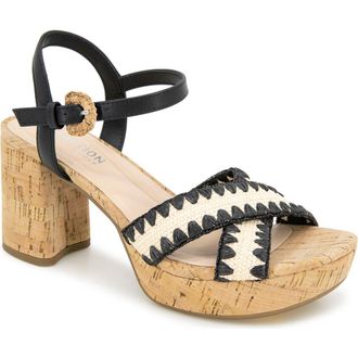 Kenneth Cole Reaction Reeva Platform Sandal in Natural/black Raffia at Nordstrom Rack, Size 8