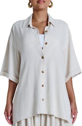 Naked Wardrobe Cotton & Linen Shirt in Cream at Nordstrom Rack, Size Small