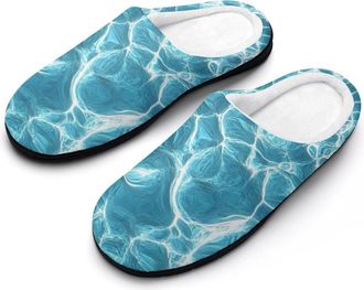 Generic Glass Sea Water Mens Slippers Slip On Comfortable Fleece Cotton House Shoes Winter