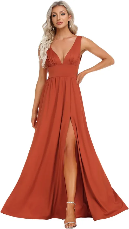 Ever pretty Womens Elegant Wedding Guest Dresses for Women Spaghetti Straps Split Long Prom Dress Burnt Orange 26UK from 56.99 on Stylight