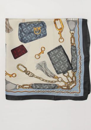 Pinko Love Birds Graphic Print Silk and Viscose Square Scarf