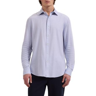 Bugatchi Axel Trim Fit Solid Cotton Blend Button-Up Shirt in Air Blue at Nordstrom, Size Xxx-Large