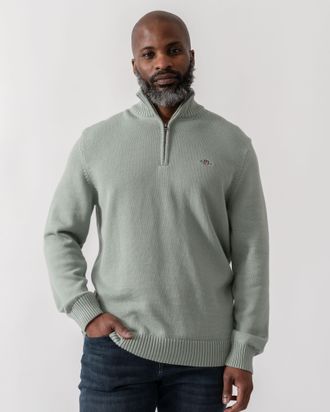 GANT Mens Half Zip Jumper in Silver Cotton - Size X-Large