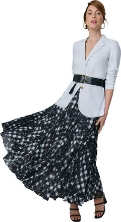 Jessica London Flowing Crinkled Maxi Skirt in Black Gingham Floral at Nordstrom, Size 30