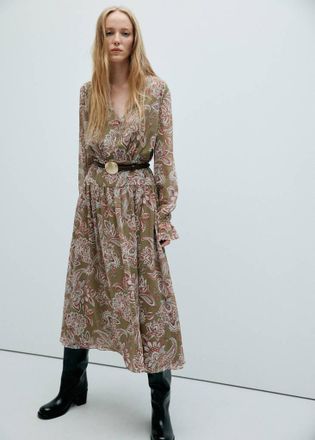 Mango Vestito texture fiori verde - Donna - XS - MANGO