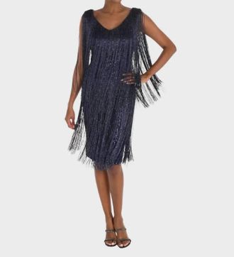 Frank Lyman Design Fringe Sheath Dress In Blue