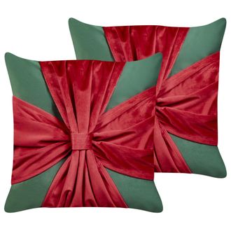 Beliani Beliani - Conjunto De 2 Cojines De Tela De Terciopelo Con Motivo De Regalo De Navidad Verde Y Rojo 45 X 45 Cm Marshmallow
