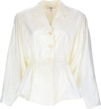 Chlo&eacute; White Solid Notched Lapel Top