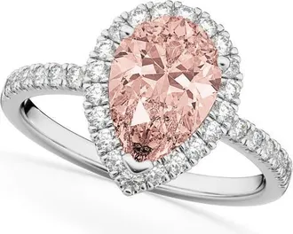 Allurez Pear Cut Halo Morganite & Diamond Engagement Ring 14K in 2.51Ct/white Gold at Nordstrom, Size 5.5