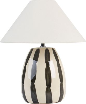 Beliani L&aacute;mpara De Mesita De Noche Hecha A Mano Pantalla Blanca Base De Cer&aacute;mica Beige Y Negro Luchetti