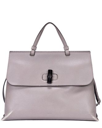 Gucci Grey Calfskin Grained Leather Bamboo Daily Top Handle (Authentic Pre- Loved)