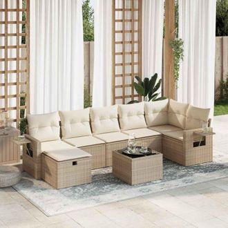 vidaXL Set De Sof&aacute;s De Jard&iacute;n Y Cojines 8 Piezas Rat&aacute;n Sint&eacute;tico Beige Vidaxl
