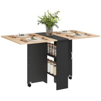 HOMCOM Mobile Drop Leaf Dining Table Folding Desk w/ 2 wheels Storage Shelves | TJ Hughes