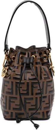 Fendi Pre-owned Fendi Mini FF 1974 Embossed Leather Mon Tresor Bucket Bag Ladies HKK1QZD7GSXIVHIR