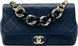 Chanel Pre-owned Quilted Lambskin Satchel - Dames - Vintage Schoudertas - Blauw - ONE Size - Leer - Vintage