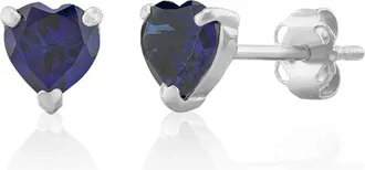 MAX + STONE 14K White or Yellow Gold 3 Prong Heart Shape Gemstone Stud Earrings