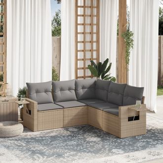 vidaXL Vidaxl - Juego De Sof&aacute;s Jard&iacute;n Con Cojines 5 Pzas Rat&aacute;n Sint&eacute;tico Beige