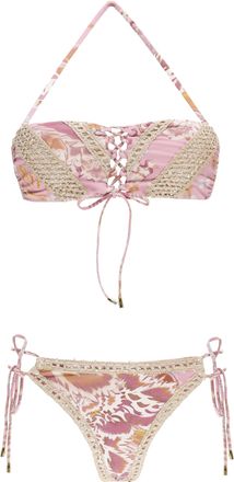 Miss Bikini Bandeau Bikini With Intricate Lace And Floral Pattern