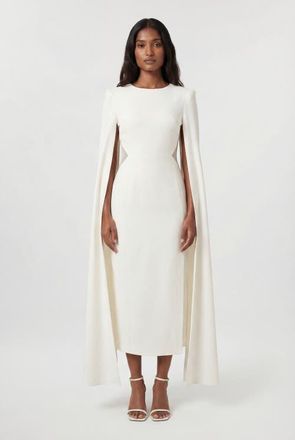 Karen Millen Cape Mesh Midi Dress in Ivory at Nordstrom, Size 10