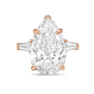 Diana M. Jewels 18kt rose gold 15ct lab grown pear diamond ring with baguettes on the sides