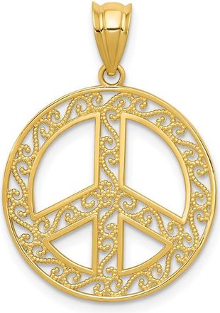 Diamond2Deal 14k Yellow Gold Filigree Peace Sign Pendant