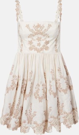 Agua Bendita Abito corto Mielero in lino con ricamo